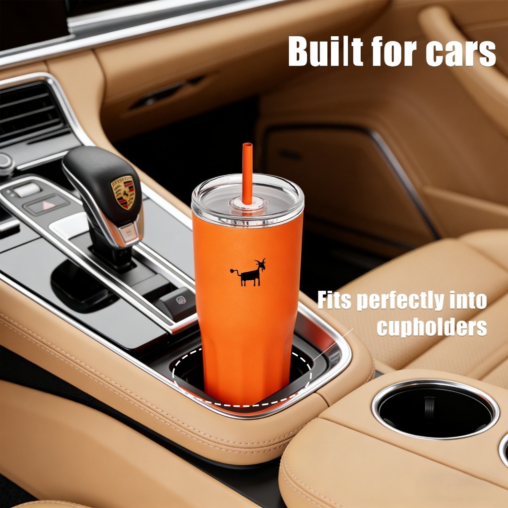 Cheerful Goat 600ml thermal cup product image.