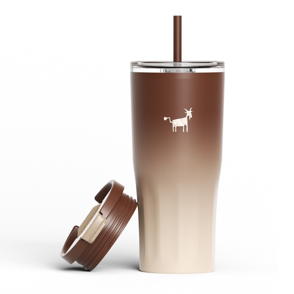 Cheerful Goat 600ml thermal cup display image.