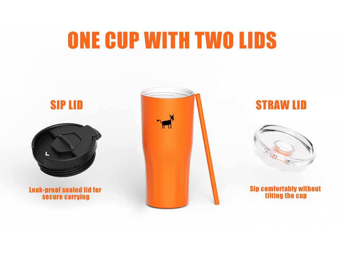 Cheerful Goat 600ml thermal cup detail image.